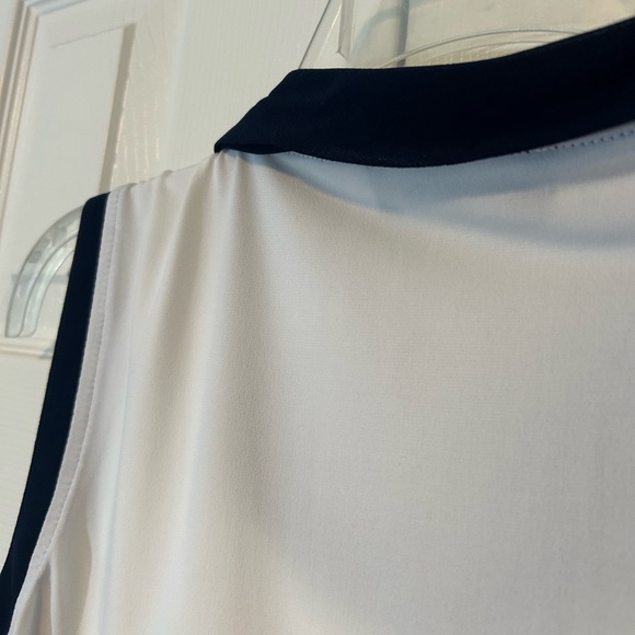 Karl Lagerfeld Tank Top Split Hem White Navy Small Neck Tie Loose Fit Stretch - Picture 5 of 13